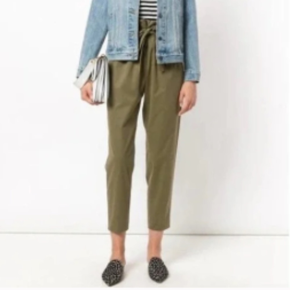 IRO Stello Trouser Paperbag Drawstring Waist Cotton Pant Olive Khaki 36
